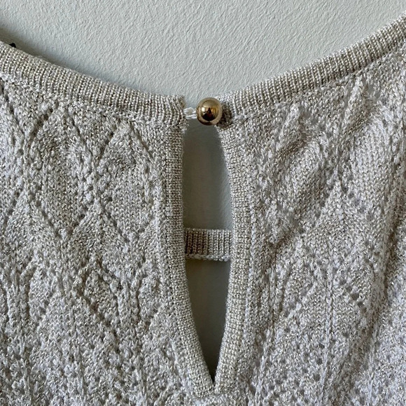 White House Black Market Silver  Champagne Sparkly Long Knit Tank Top Size M - Picture 7 of 9